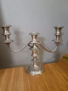 Vintage Candelabra England Silver Plated Embossed Three Candle 9.5" T Lion Mark - Picture 1 of 12