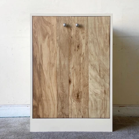 Postmodern Cream and Wood Grain Laminate Cabinet Cover