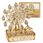 3D Wooden Ferris Wheel Puzzle: Led, Rotatable, Music Box, Mechanical Kit, Diy