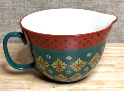 Pioneer Woman Batter Bowl with Handle Vintage Geo Pattern Green 2.83 Quart - Image 1 of 4