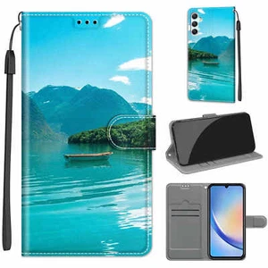 For Various Phone Painted Small Boat Wallet Case Leather Flip Card Stand Cover - Picture 1 of 11