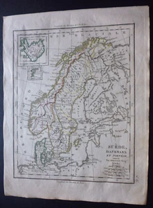 bunte Landkarte Jahr 1823 "Schweden,Dänemark,Norwegen" 'bei Tardieu-Denesle - Bild 1 von 3