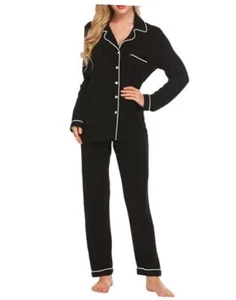 Pajamas Women's Long Sleeve Sleepwear Soft Button Down Loungewear Small Black - Picture 1 of 4