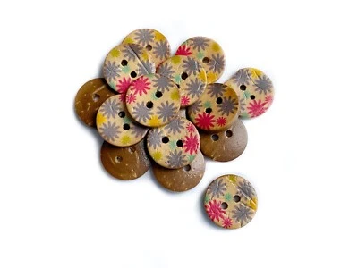 15pcs Star Pattern Coconut Shell Buttons, 15mm, Round Natural Material Buttons - Image 1 of 2