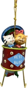 Bobble Head Kitty Cat Best Buds Christmas Ornament Tin Can Tuna Fish Glitter - Picture 1 of 5