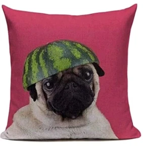 dog pug decor pillow case Red Waterman Hat 17x17 - Picture 1 of 8
