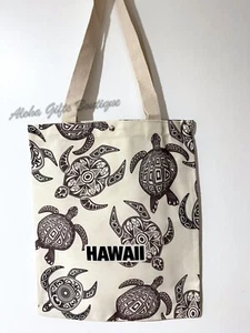 Hawaii Reusable Canvas Tote Shopping Bag Large - Tribal Turtles & Hawaii - Picture 1 of 2
