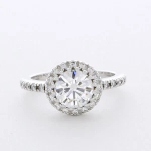 2.0 CT CERTIFIED NATURAL DIAMOND H/VS1 ROUND CUT 18K GOLD PRONG HALO ACCENT RING - Picture 1 of 7