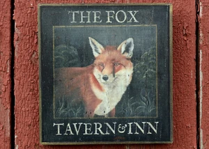 Medium Repro-Original Art - Trade Pub Sign "Fox Tavern & Inn" On Wood, Hunt - Picture 1 of 4