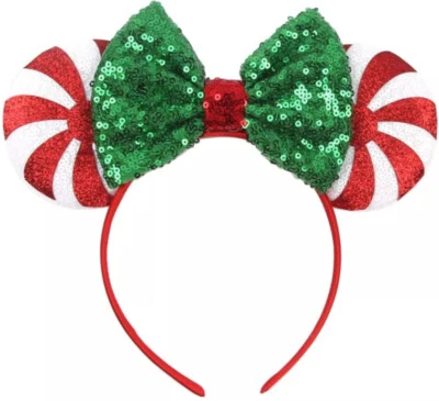 Diadema Navidad Rojo Verde Menta Caramelo Orejas de Minnie Parque Disney HECHA A MANO  Foto 1 de 2