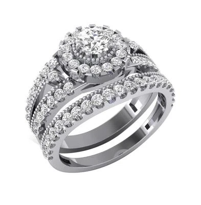 Engagement Bridal Ring I1 G 1.00 Ct Round Diamond 14K White Gold Prong Pave Set - Image 1 of 4