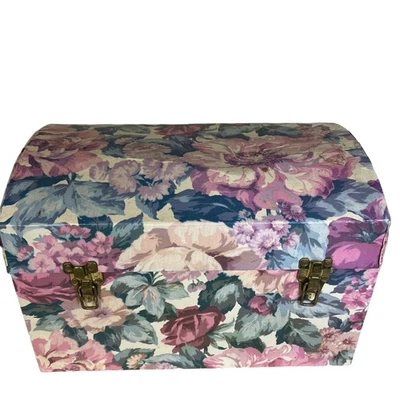 Vintage Floral Nesting Storage Trunks 10" Floral Dome Lid Brass Latch - Image 1 of 4