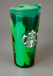 STARBUCKS Green Forest Pine Trees Metal Insulated Tumbler 16oz 2014 - Picture 1 of 7