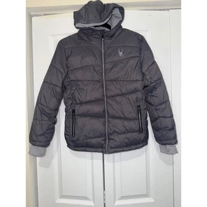 Spyder Puffer Jacket Hooded Full Zip Winter Coat Gray Kids Size M (10/12) - Picture 1 of 6