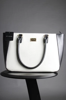 St John вязаный кожаный верхний зерно метро стиль сумка с короткими ручками белый/черный новый с Ярлыками Рекомендуемая розничная цена производителя $990 - Изображение 1 из 4