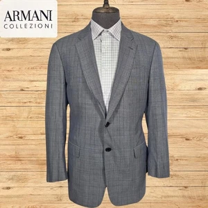 Armani Collezioni G Line Wool Silk Mens 42R Gray Glenn Plaid Menswear Dapper - Picture 1 of 9