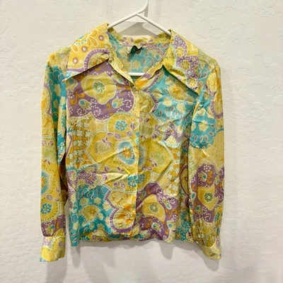 Vintage Sears Botón Frontal Mujer’s 9 Colorido Floral Paisley Psicodélico Groovy Foto 1 de 4