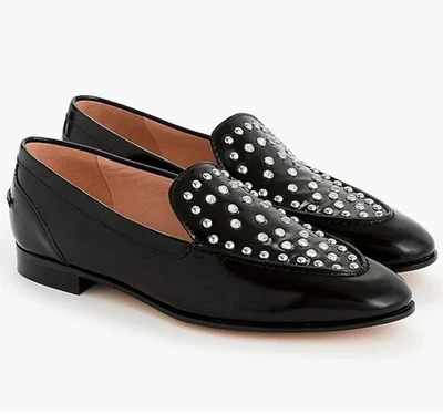 J. Crew Black Studded Academy Loafers Flats Rhinestone Bling Academic New 10.5 - Image 1 of 4
