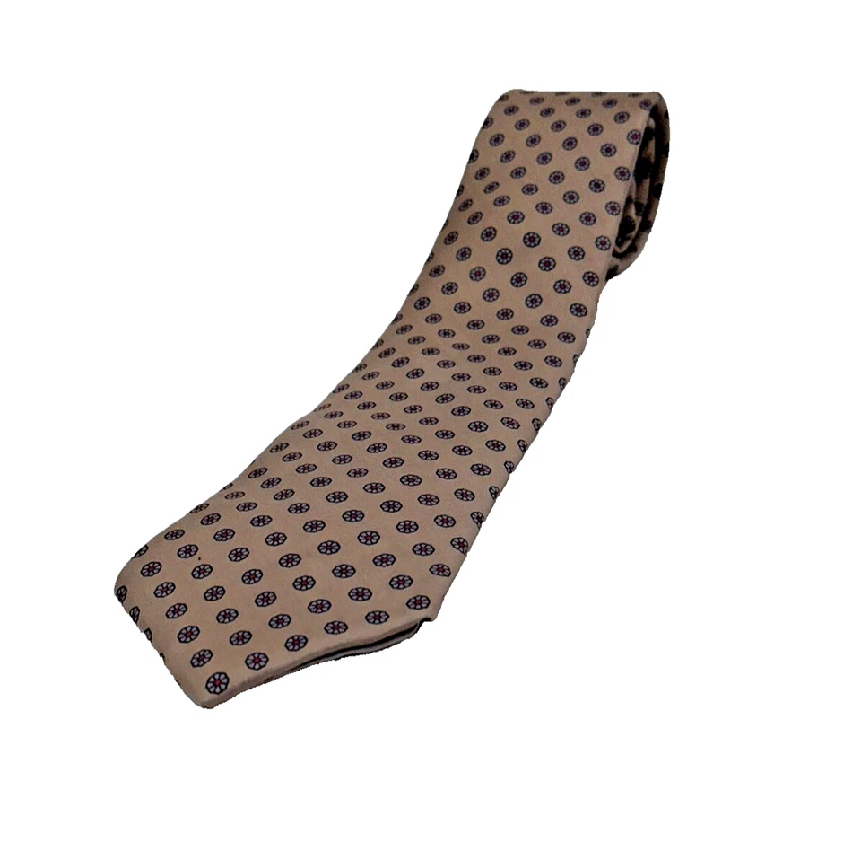 Corbata de cuello vintage DON LOPER Beverly Hills beige con lunares de flores azules Foto 1 de 4