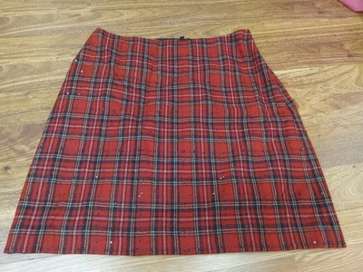 Talbots Skirt Women 14W Plus Red Plaid Wool Blend Sequin Lined Side Zip Holiday - Image 1 of 4