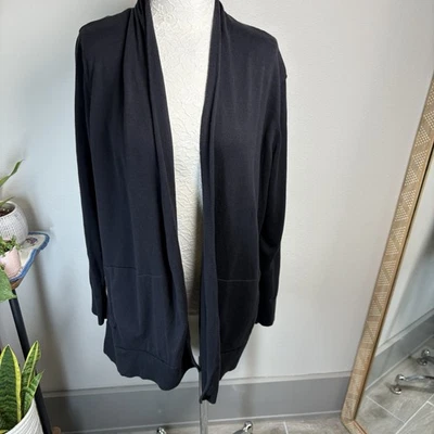 Lands’ End Women’s XL 18 ~ Black Open Front Long Sleeve Cotton Cardigan Sweater  - Image 1 of 4