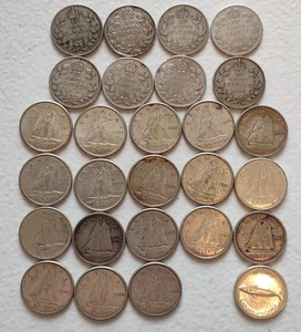 Lot of 27 - Canada 10 cents mostly 80% silver (1 is 50%) $2.70 face value 4 of 5 - Picture 1 of 19