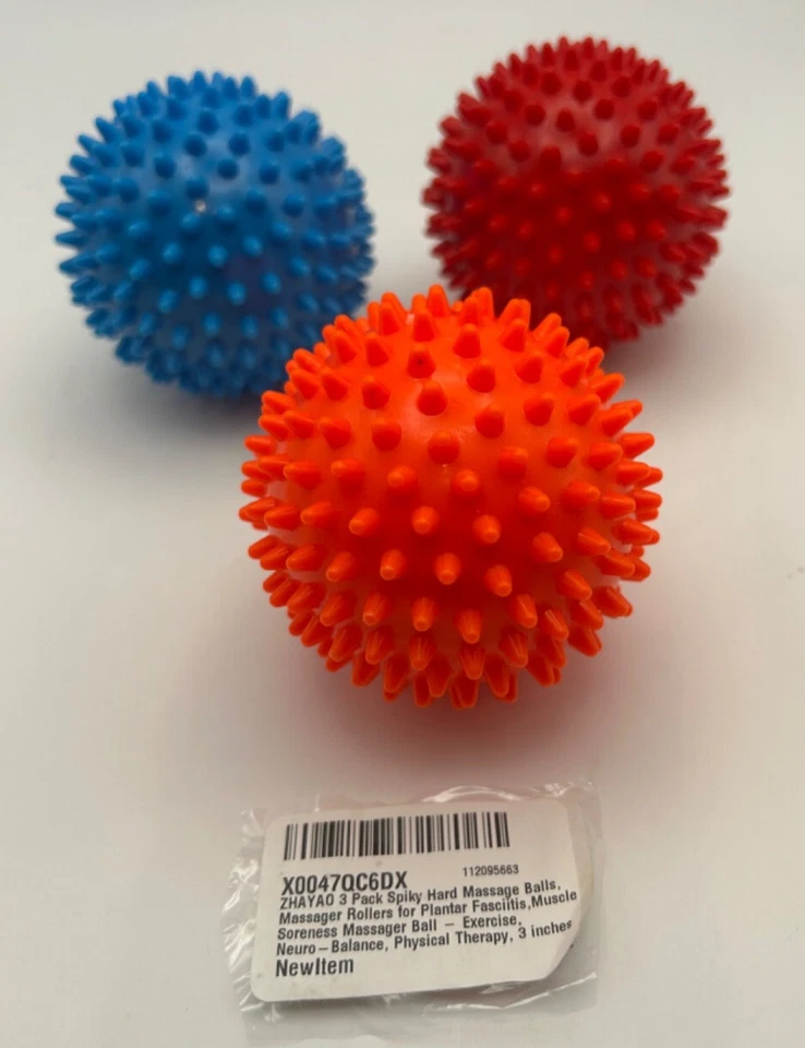 3 Pack Spiky Hard Massage Balls Rollers for Plantar Fasciitis Muscle Soreness - Image 1 of 4