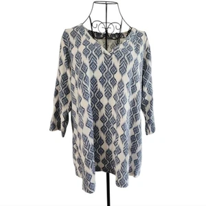 Pure Jill Top Size XL Blue 100% Cotton Boho loose fit V-neck tunic everyday wear - Picture 1 of 9