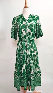 Neu mit Etikett Anthropologie Fig & Flower Boho Midikleid PL Blumenmuster grün elastischer Bund - Bild 1 von 9