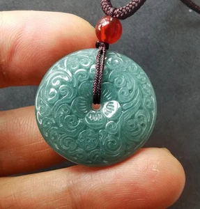 Certified,Donut circle flower natural blue jadeite jade stone pendant,necklace - Picture 1 of 5