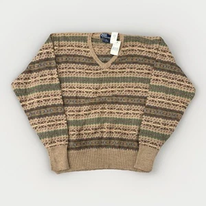 VTG Polo By Ralph Lauren Fair Isle V-Neck Sweater Wool Blend NWT - Picture 1 of 6