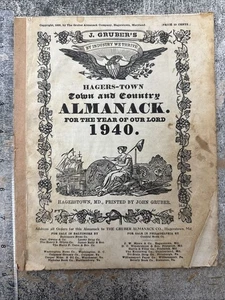 Vintage 1940 Old Farmer's Almanac John Gruber Hagerstown Town & Country Almanack - Picture 1 of 4