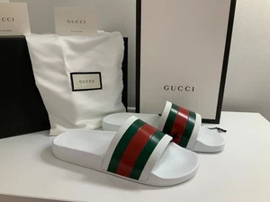 GUCCI MENS WHITE/GREEN/RED SLIDES SANDAL SIZE 7 US NEW MADE IN ITALY - Picture 1 of 11