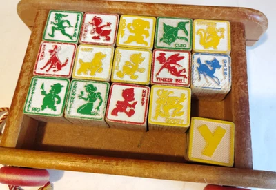 Lote de bloques de madera de juguete Playskool Colorol Wagon años 60 Pluto Dopey + #1348 Foto 1 de 4