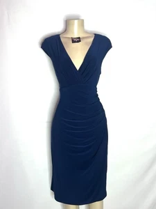 LAUREN RALPH LAUREN NAVY SLEEVELESS RUCHED SIDE DRESS SIZE 12 - Picture 1 of 4