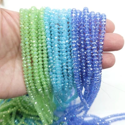 Chinese Crystal 4mm Faceted Rondelle Beads with AB Shimmer, Green/Aqua/Blue,15in - Image 1 of 4