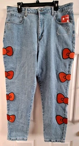 Hello Kitty Schleife Mom Denim Strass Jeans Damengröße 19 (Taille 38") UVP $ 54 - Bild 1 von 12