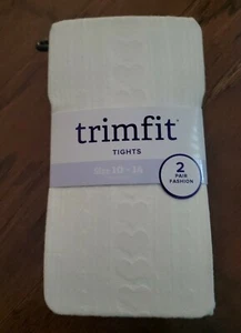 NEW Trimfit Tights 2 Pack Textured White Hearts, Solid Light Purple, Size 10-14 - Picture 1 of 4