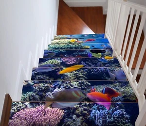 3D Fun Fish I086 Stair Risers Decoration Photo Mural Vinyl Decal Wallpaper Erin - Picture 1 of 6