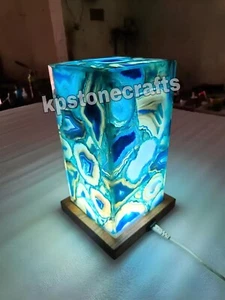 Blue Agate Stone Lamp, Dining Area Modern Geode Lamp, Father Day Gifts For Him - Picture 1 of 6