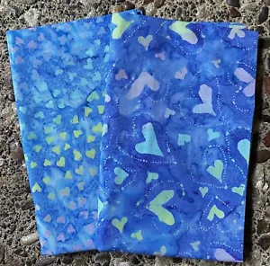 Menge 2 1 Yard hübscher Batik Quilten Stoff blau Herz Muster (2 Yards) - Bild 1 von 11