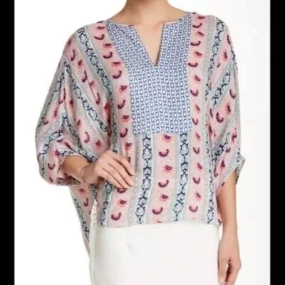 BCBGMAXAZRIA Poncho Blusa Top BCBG Resort Vacaciones Playa Boho Fluido Rayón Foto 1 de 4