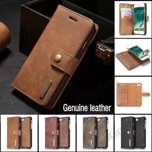 Premium Retro Genuine Leather Wallet Case Cover + Card Holder For Various Phones - Picture 1 of 25