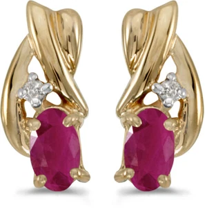 14k Yellow Gold Oval Ruby And Diamond Earrings (CM-E1861X-07) - Picture 1 of 1