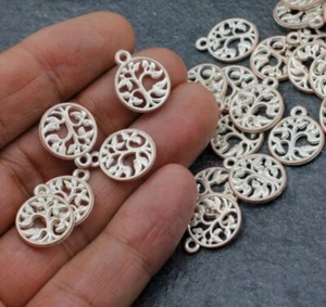 10 charms albero della vita ciondolo rosa madreperla rosa metallo fai da te gioielli accessori - Foto 1 di 7