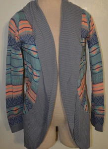 Women's Rue 21 Gray & Melon Geo Long Sleeve Open Front Cardigan Sweater Medium - Picture 1 of 3