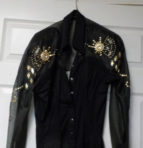 Vintage Disco Black One-Piece Jumpsuit w/ Rhinestones & Gold Accents THE ICING - Picture 1 of 15