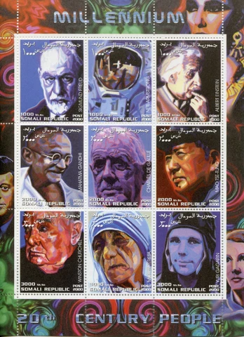 Somalia 2000 MNH 20th Century Churchill Gandhi Einstein Mao Freud 9v M/S Stamps Cover