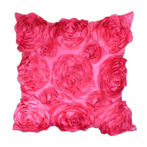 3D Rose Flower Pattern Linen Cushion Cover Pillowcase Sofa Decor Square 16.5”