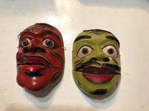 Vintage Indonesian  Mask Demon Buddies Hinged Jaw Barong Topeng Wood 7”x5” - Picture 1 of 8